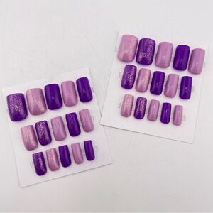 Elegant dark Purple and light purple Press-On Nails hand painted